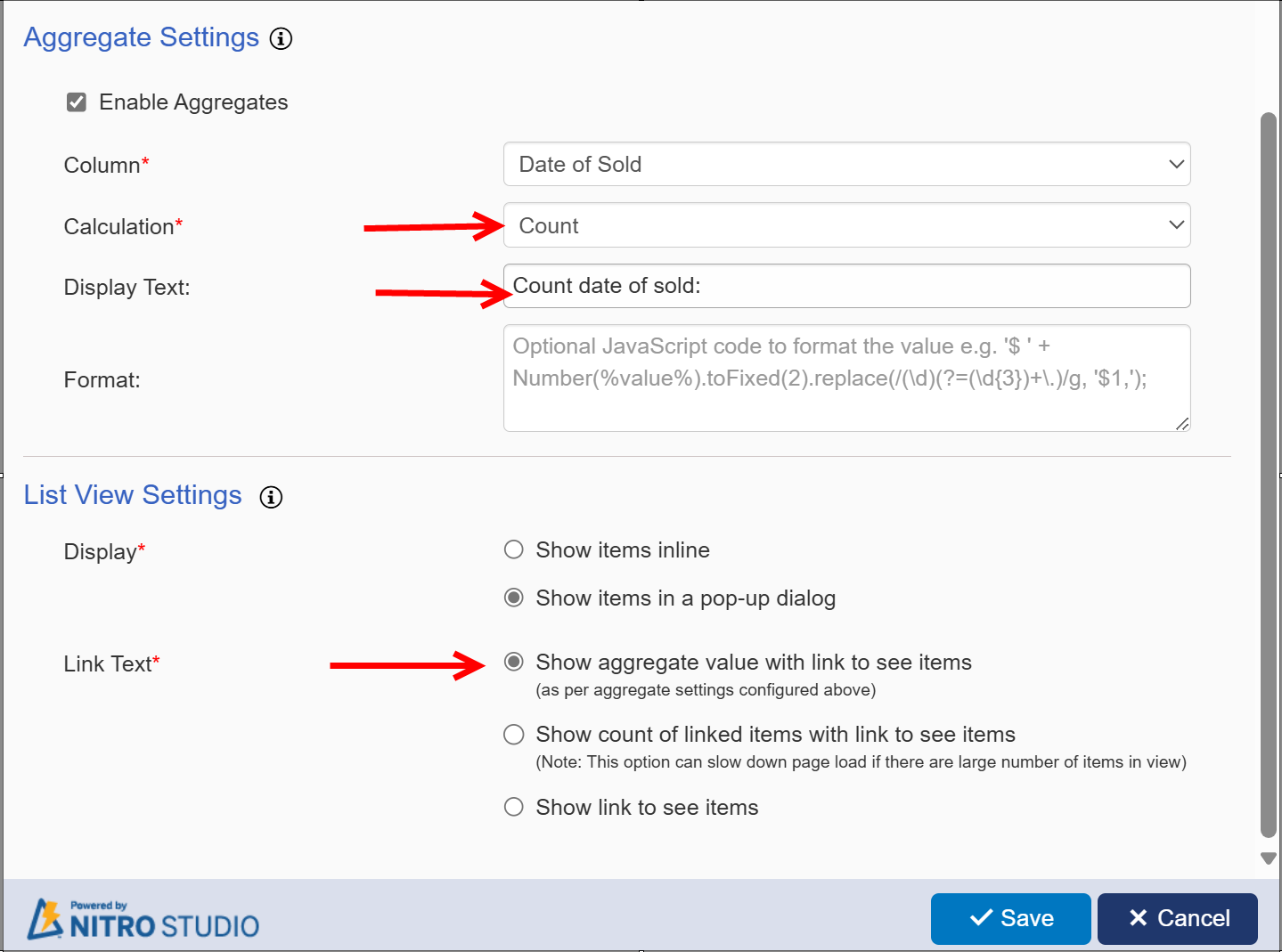 Linked Text option 1 settings