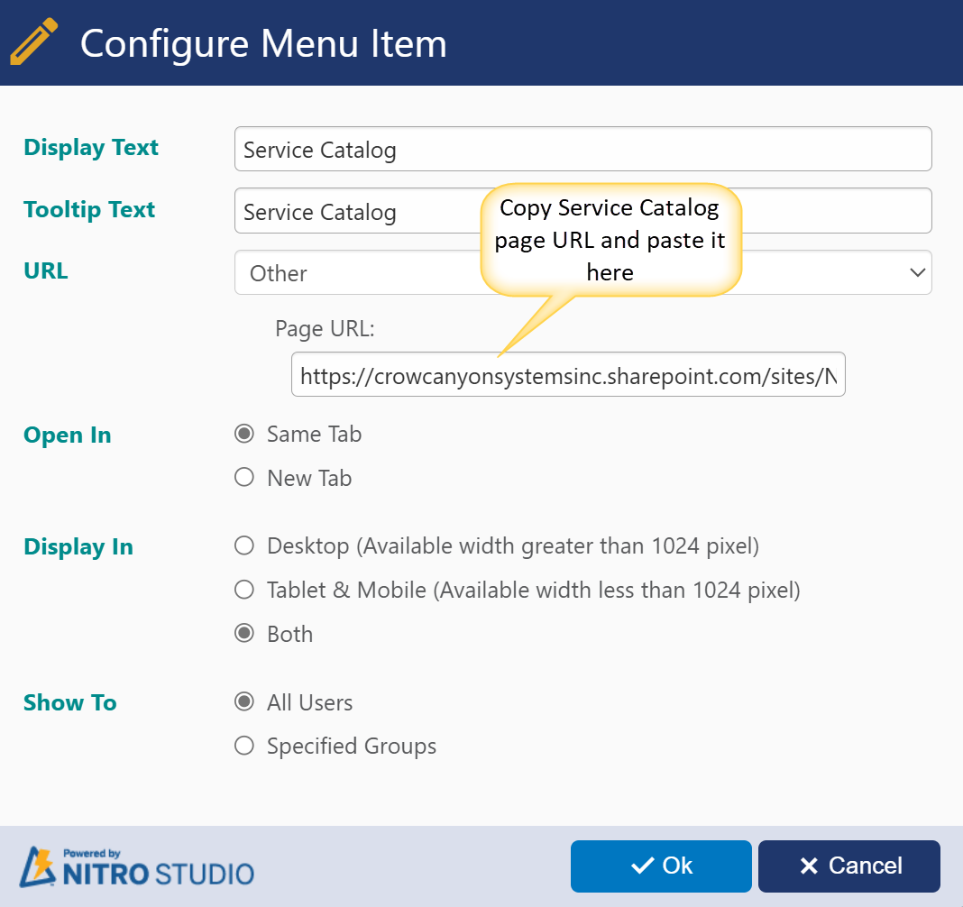 Add catalog page to menu item