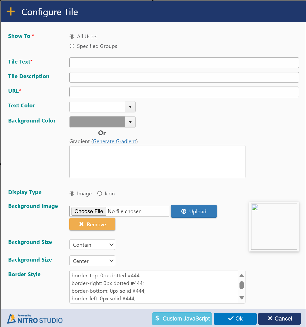 configure tile in quick ticket