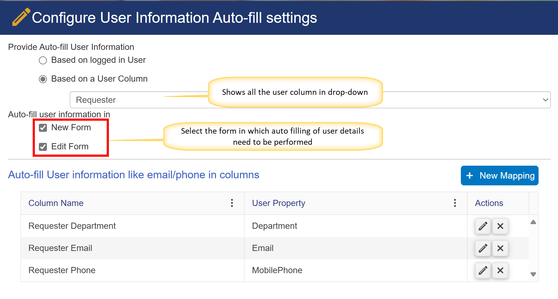 vased on user column value