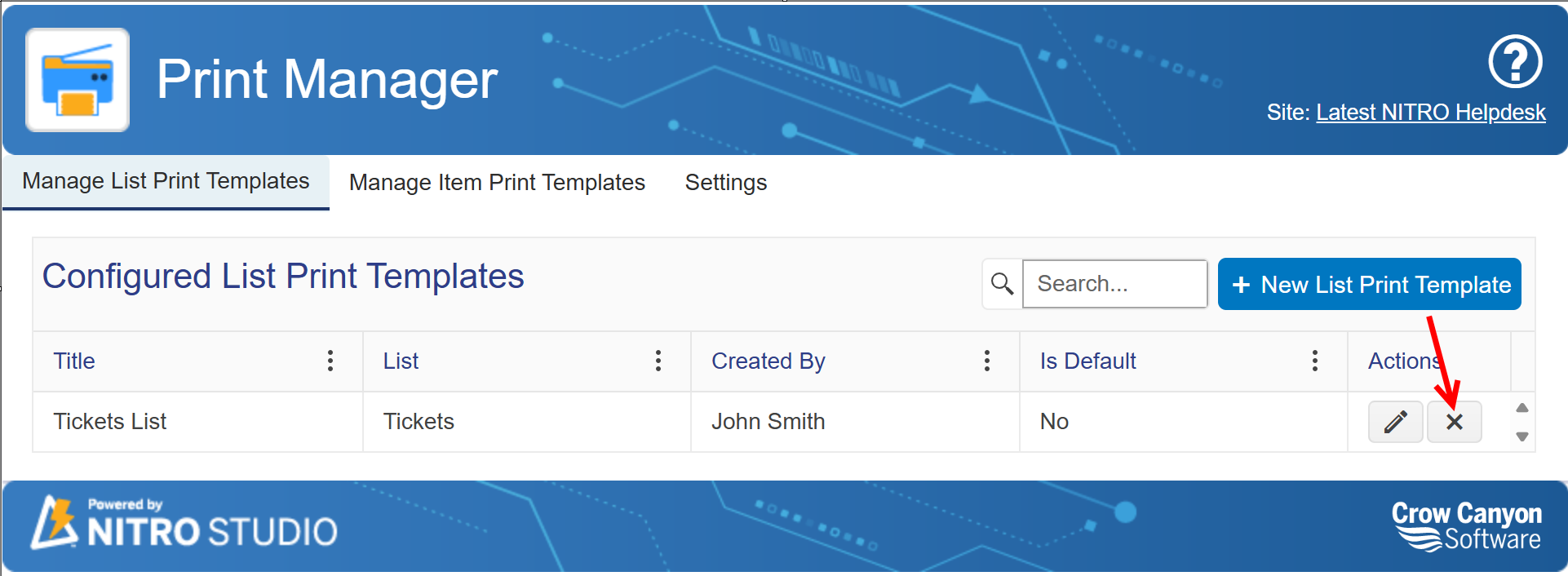 Deleet list print template