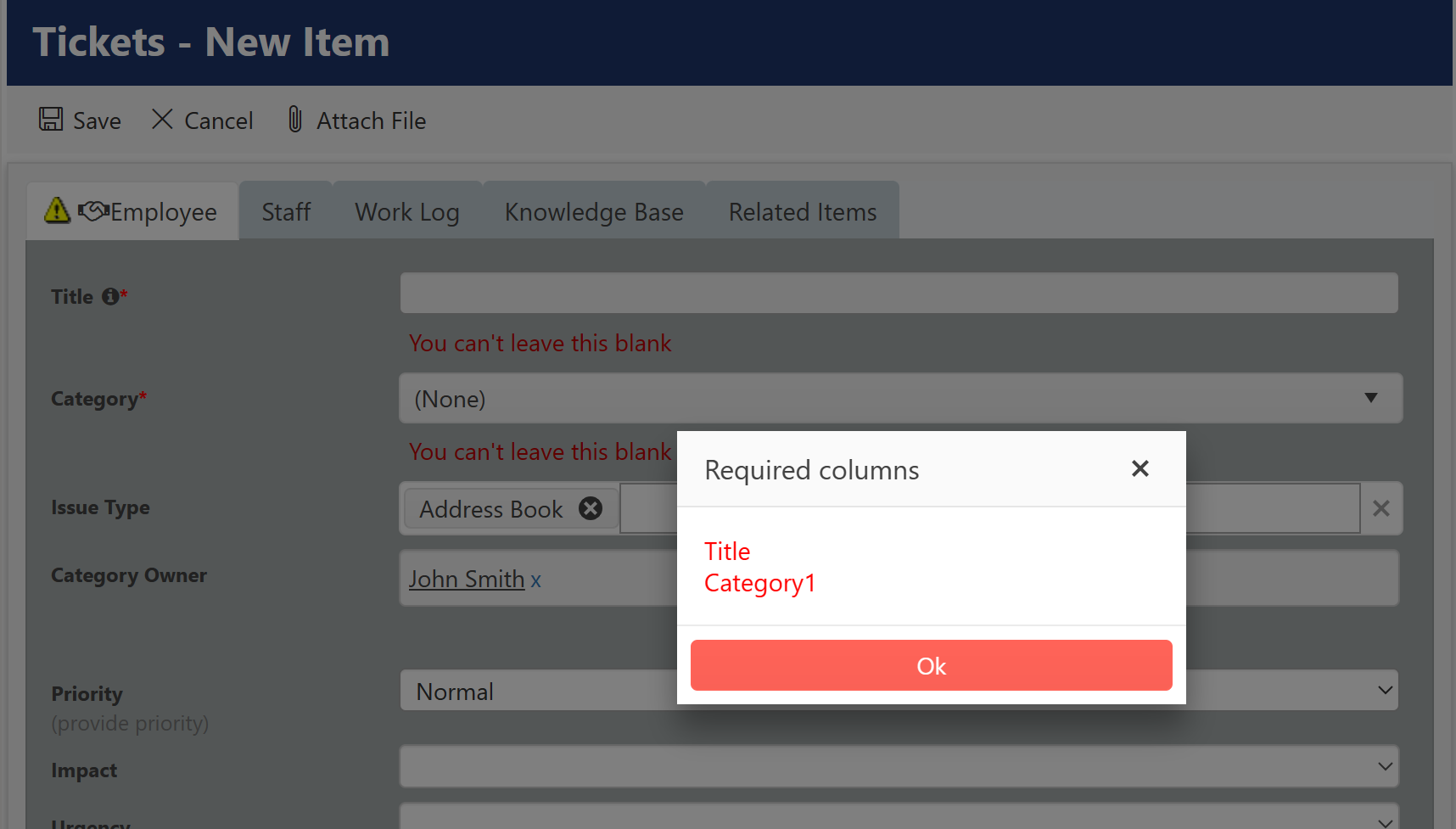 Required columns names