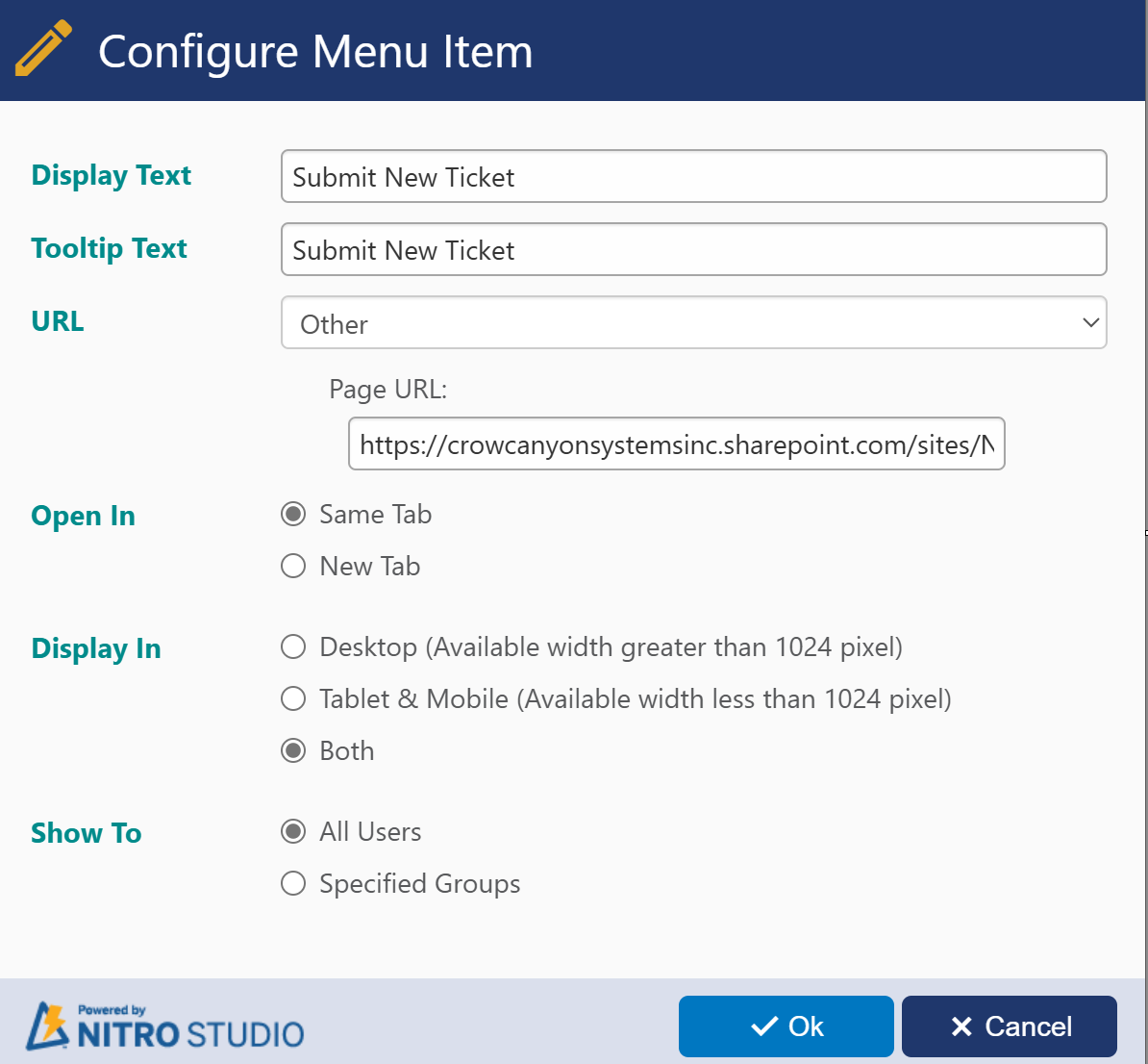 Submit new ticket form