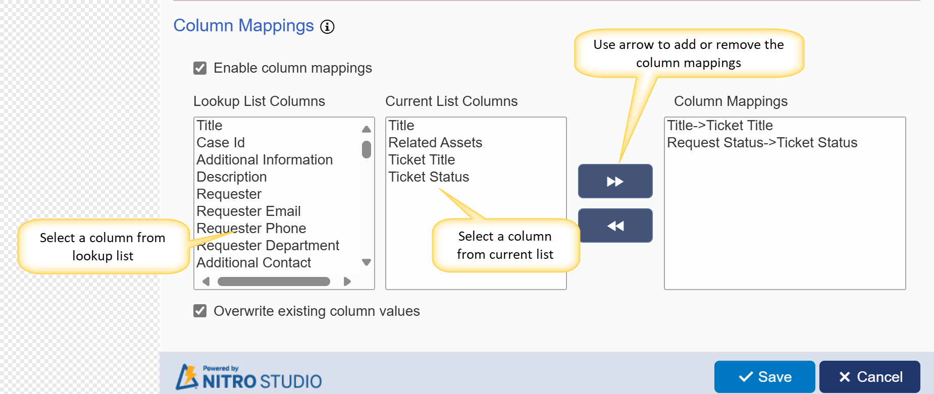 Column mapping in advanced lookup