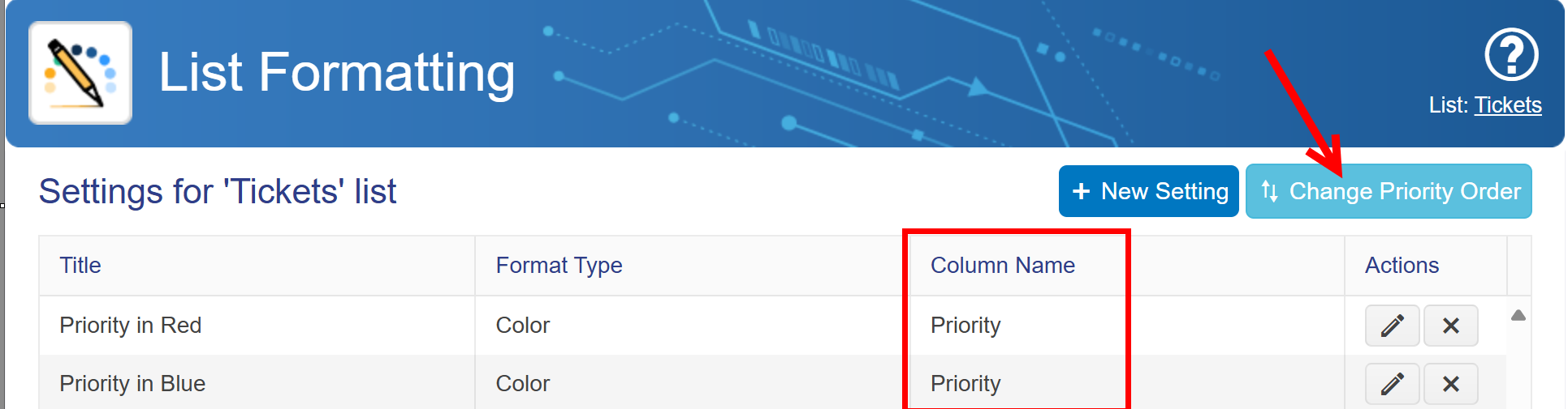 Priority order setting in list formatting