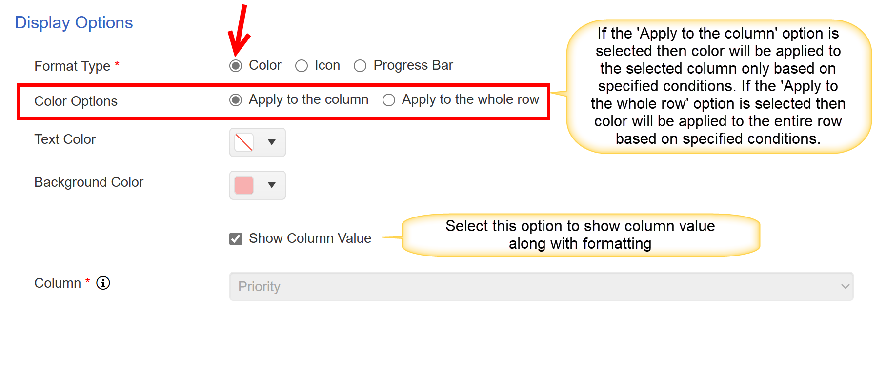 display option as color