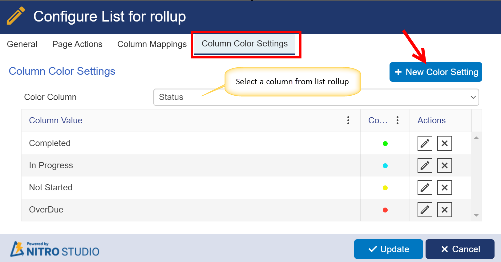 List rollup column color settings