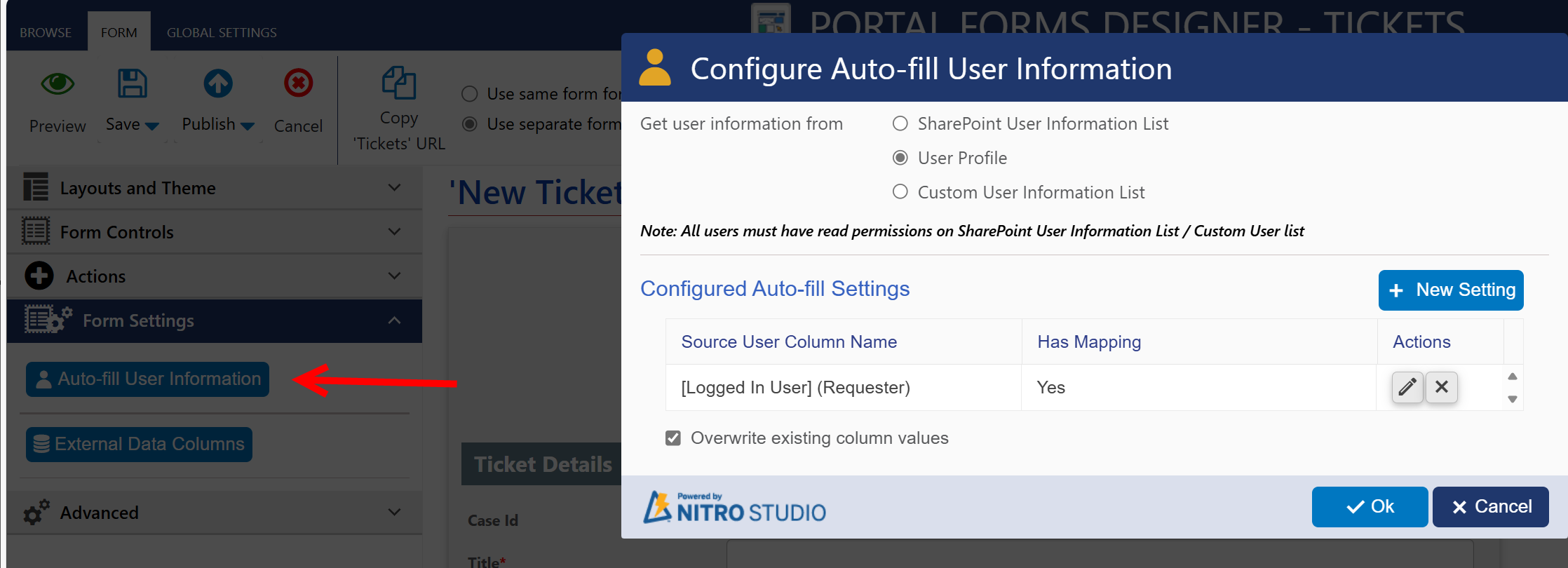 Auto fill requester in new form