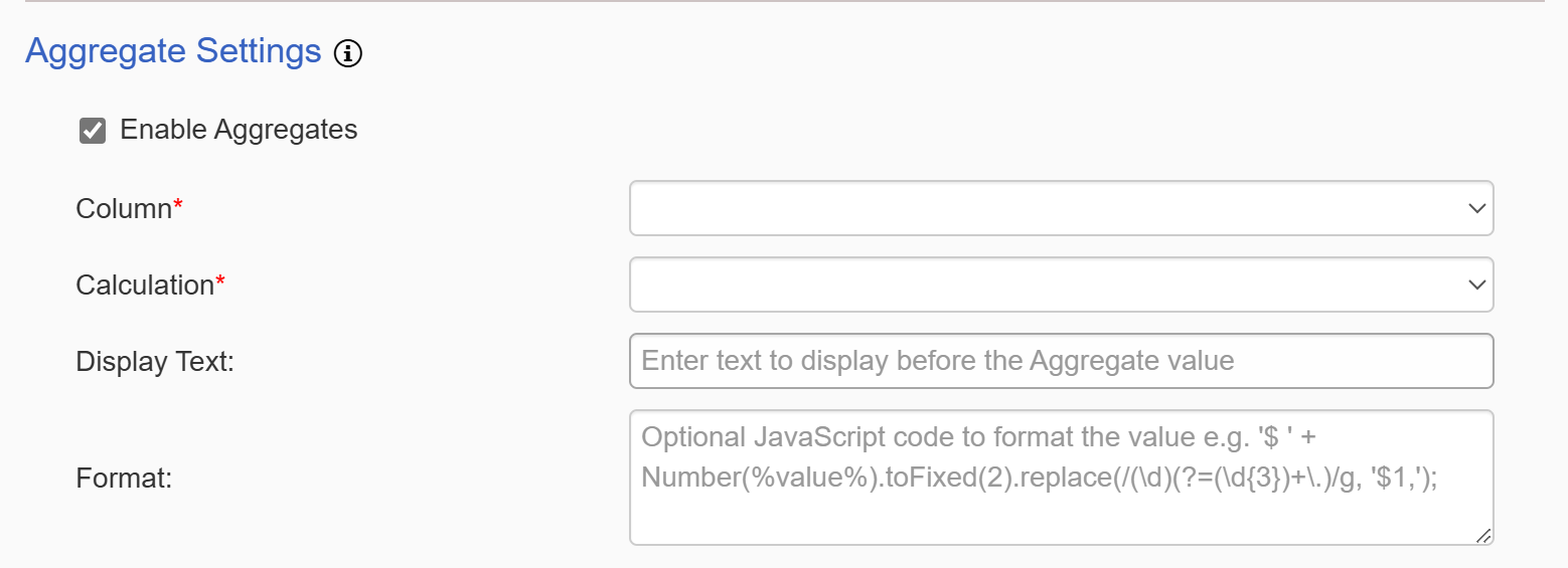 Aggregate settings in Linked item