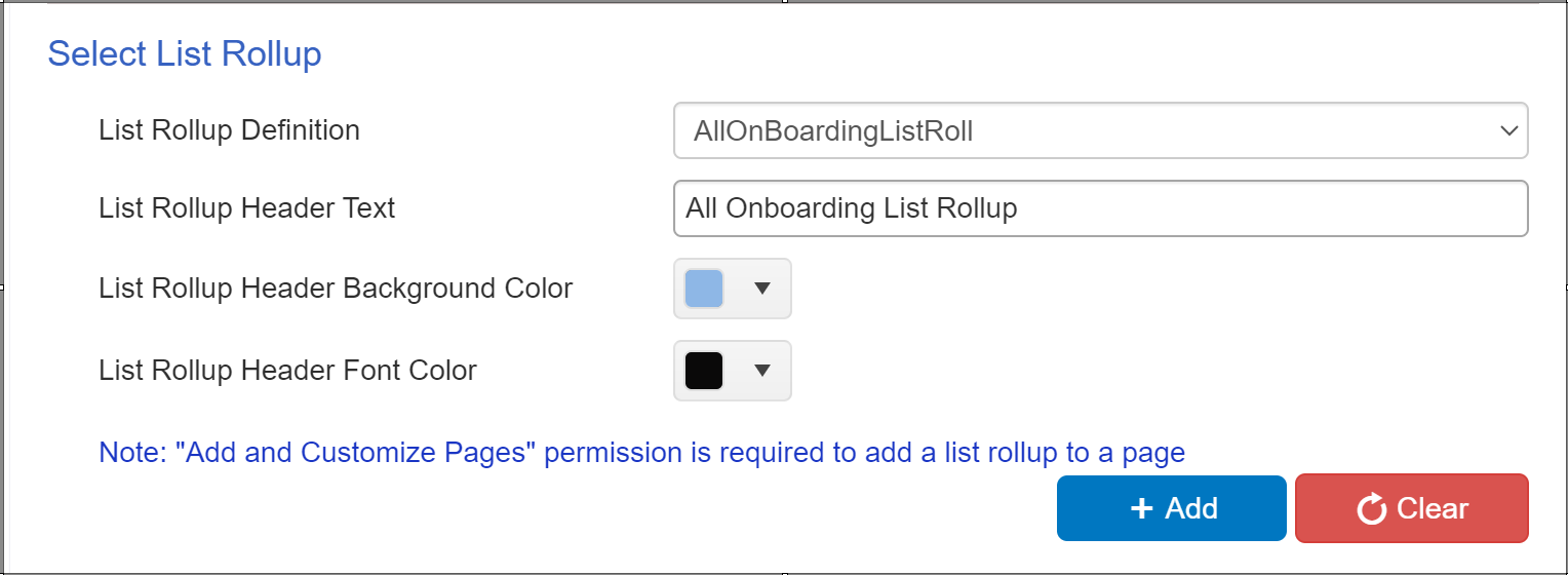 List rollup settings in classic page