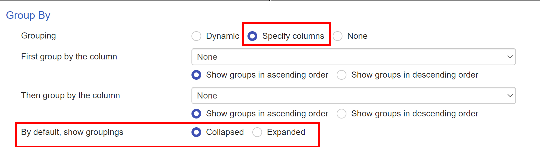 Specify column grouping in list rollup