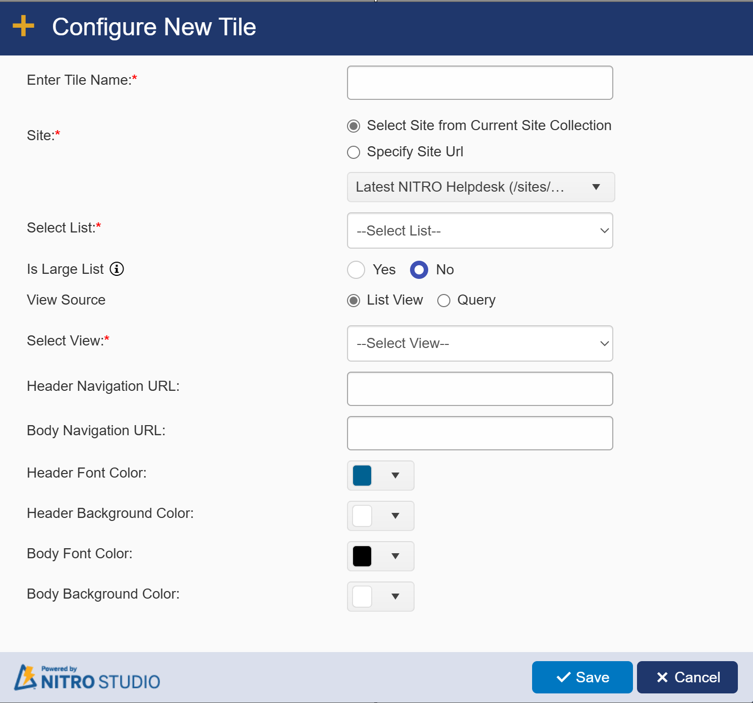 Configure new manage tile