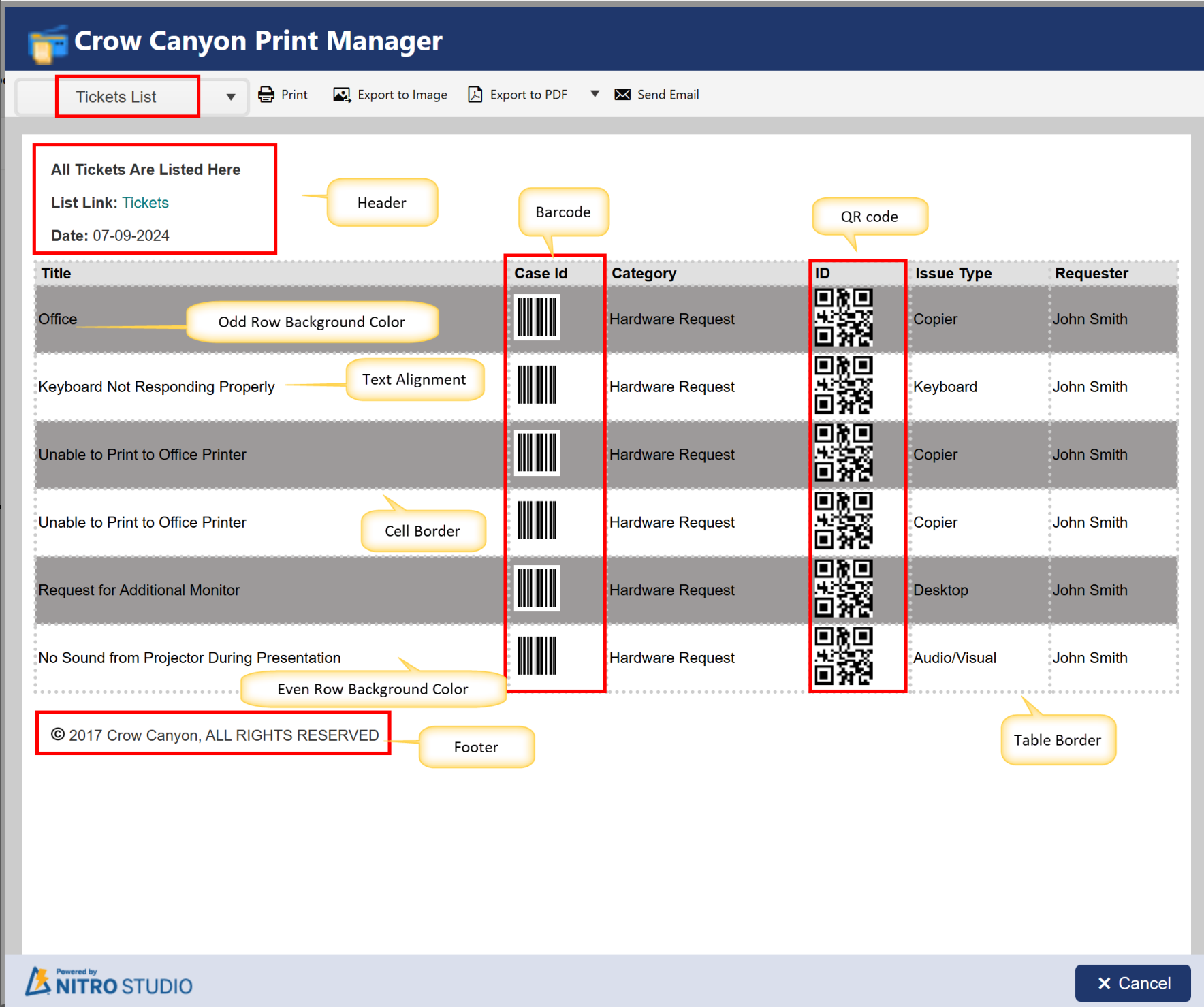 List print template output