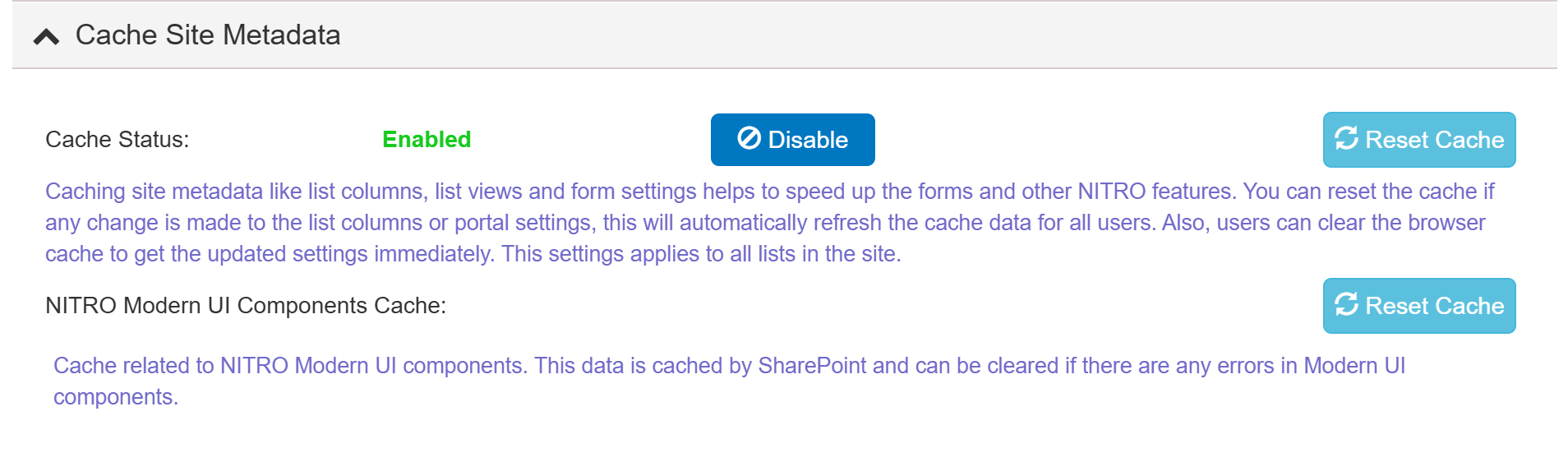 Cached metadata