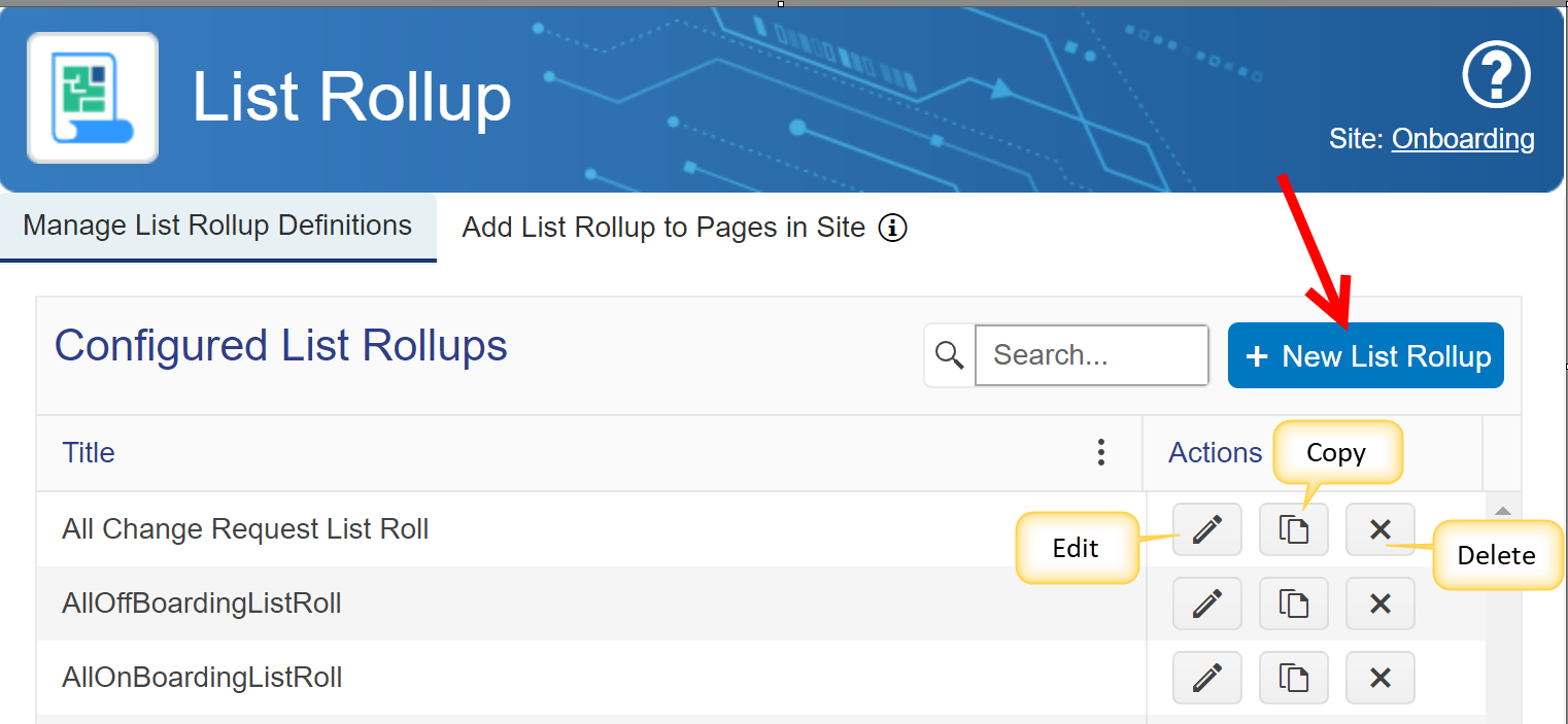 List roll up setting page