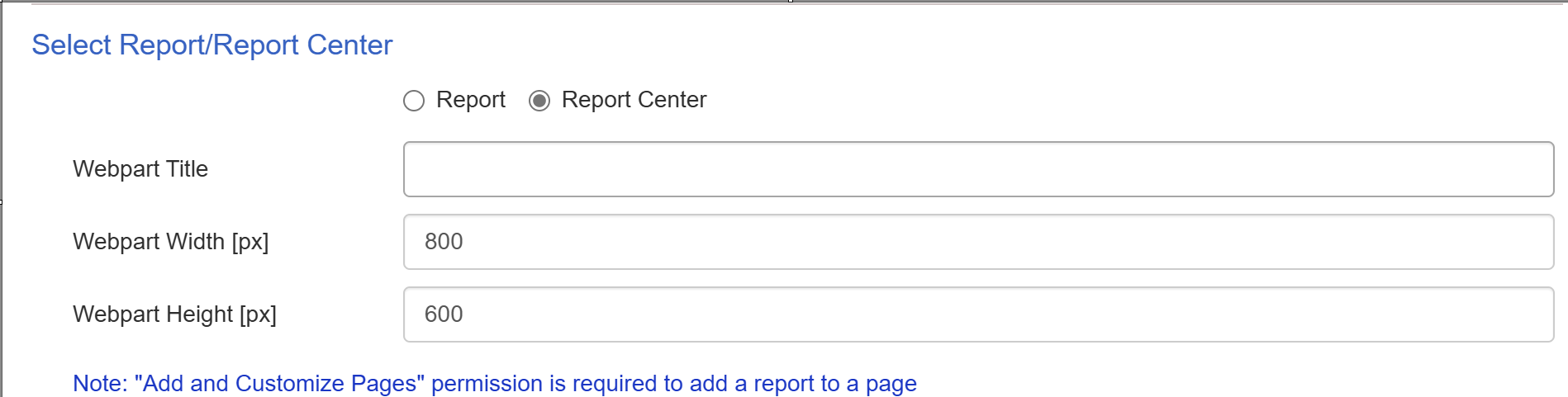 Add report center to page