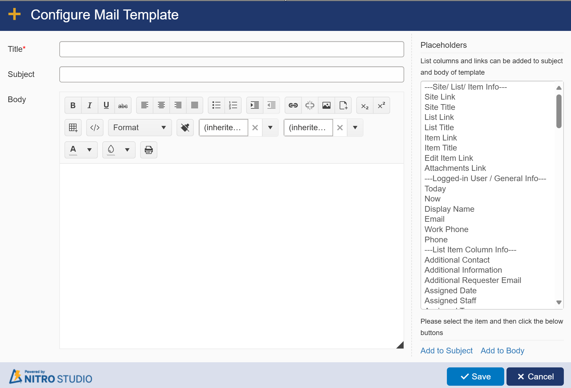 configure mail template