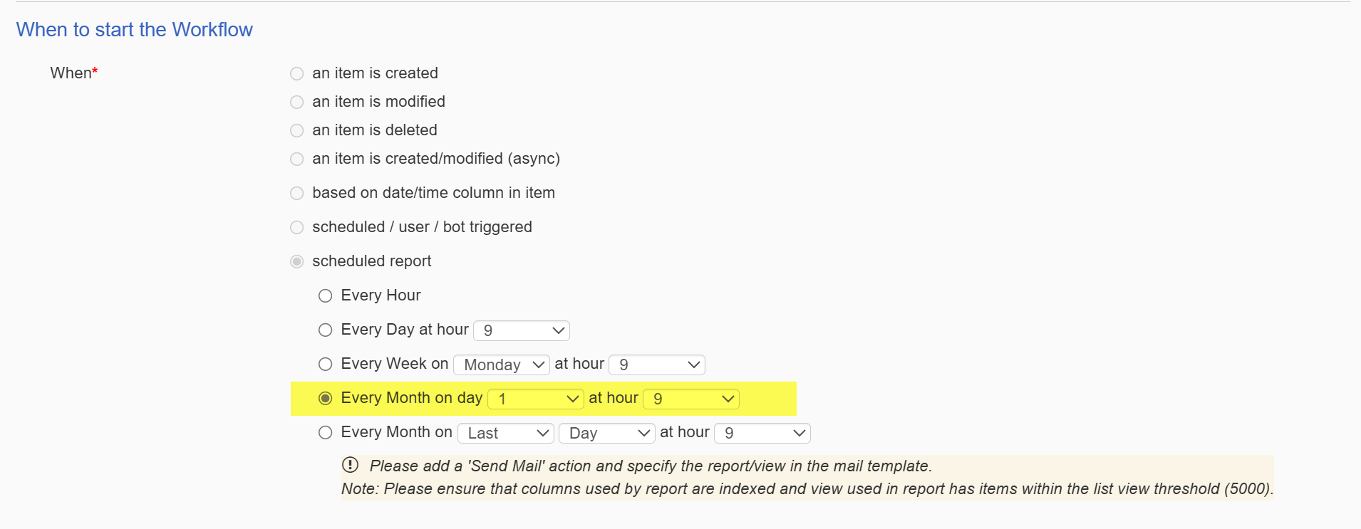 Scheduled report on every month specific date