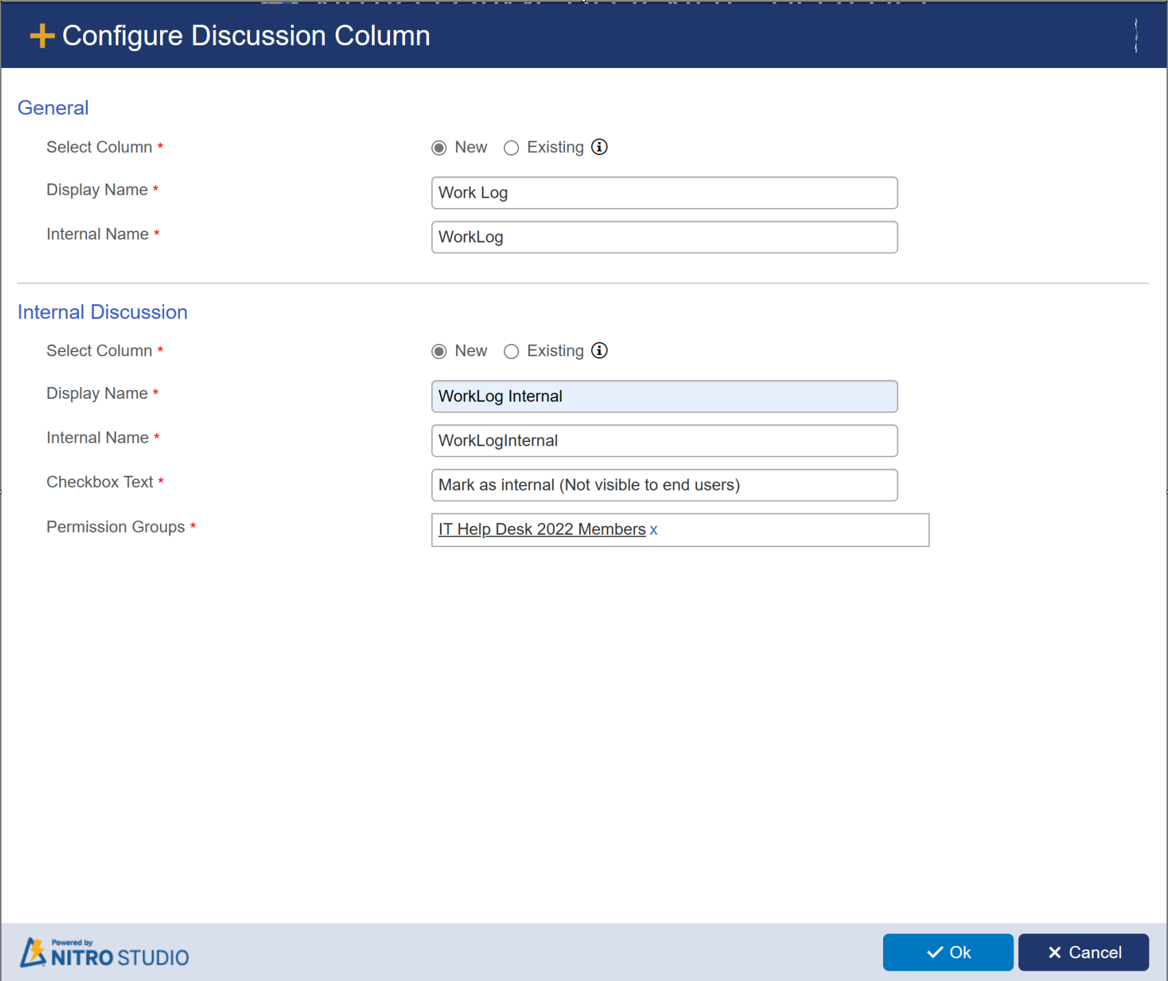 Discussion column settings