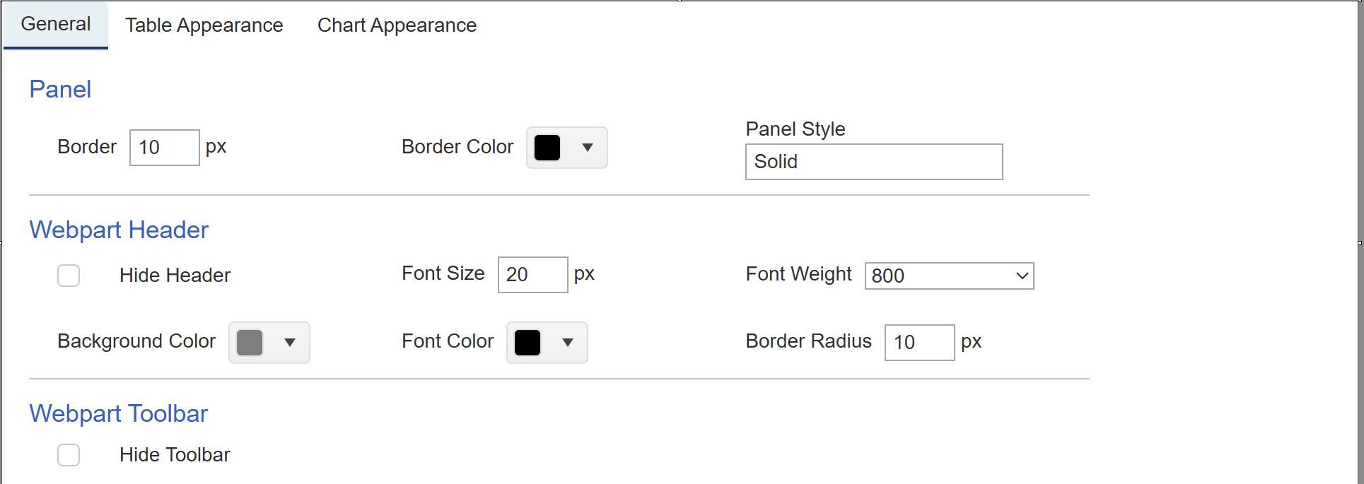 Sample setting of general tab