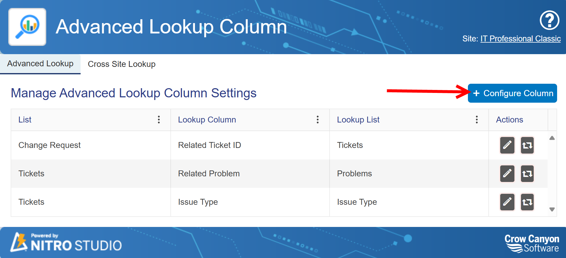 Configure column in advanced loookup