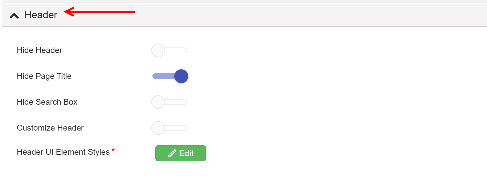 Header Settings in theme builder