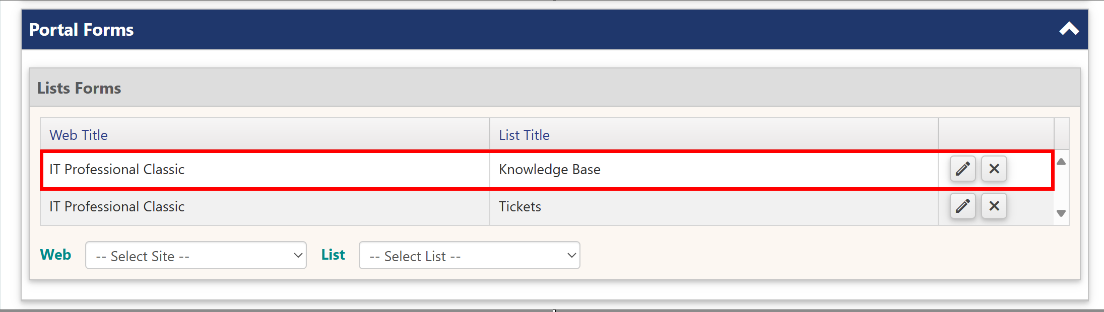 display Knowledge base form