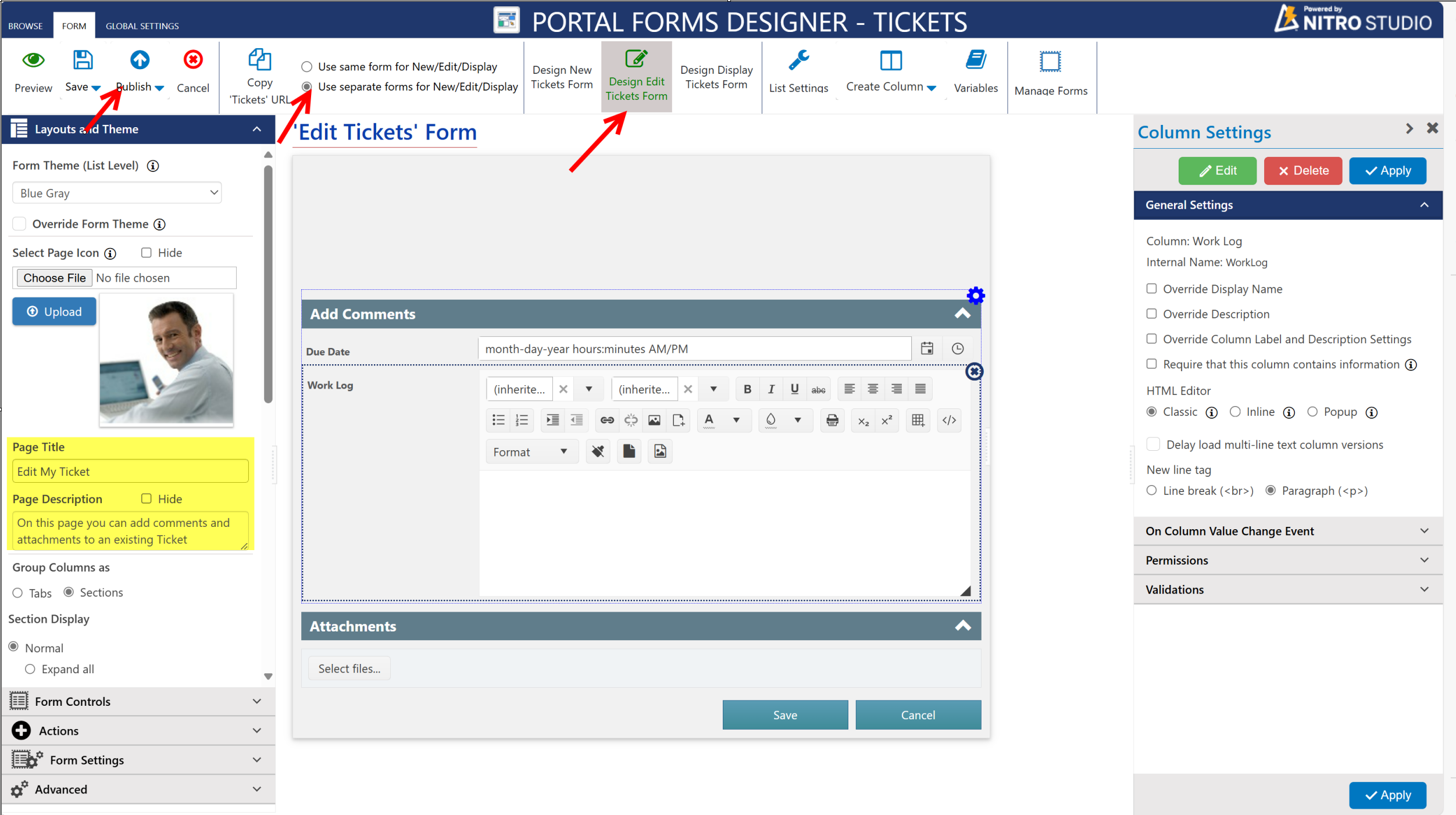 edit form settings