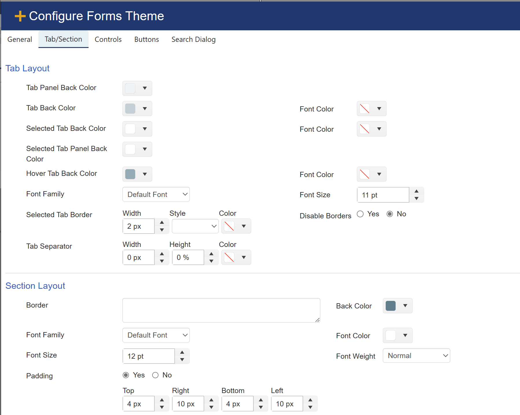 Themes Tab and section