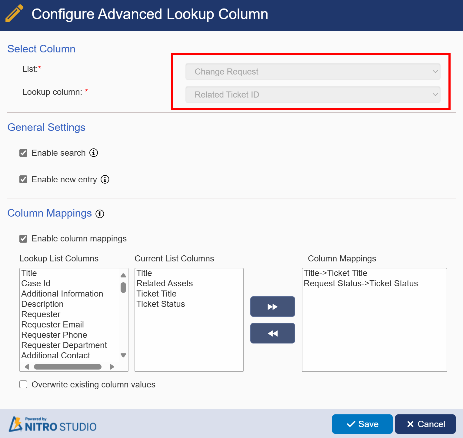 edit mode of advanced lookup