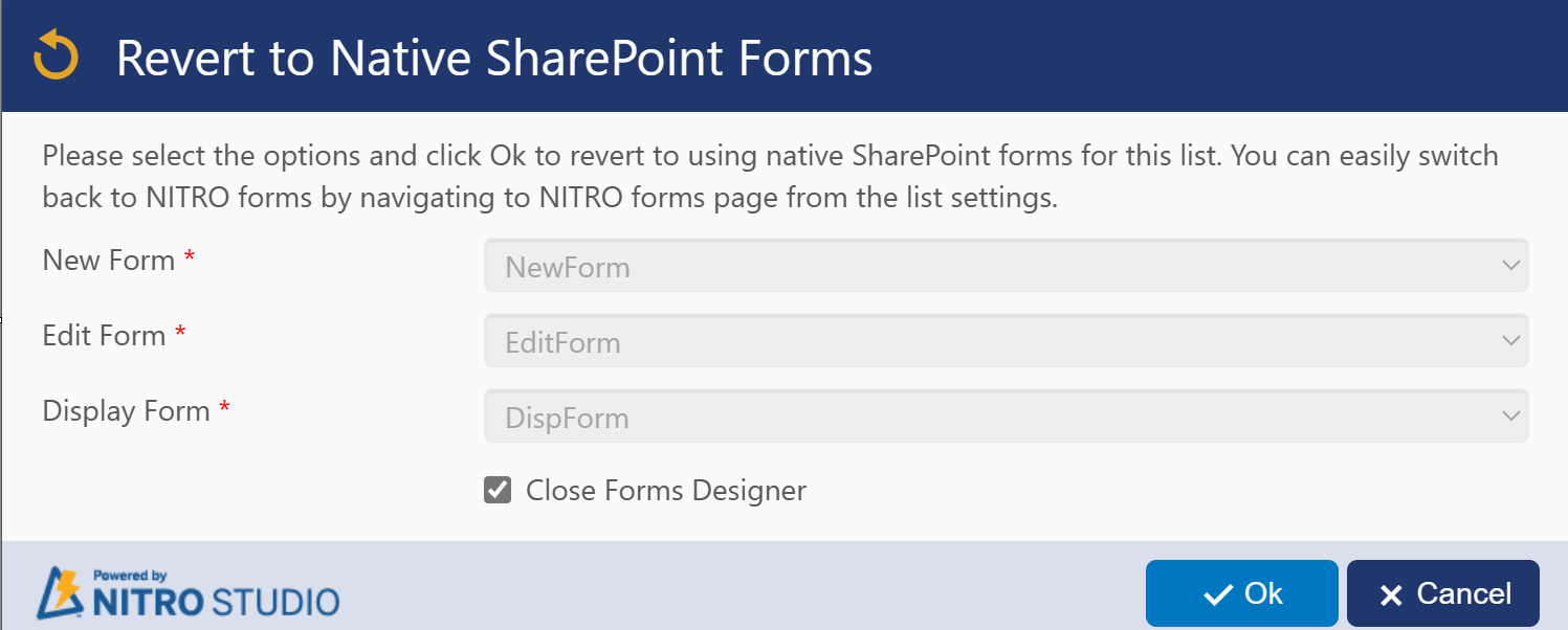 Revert to sharepoint native form