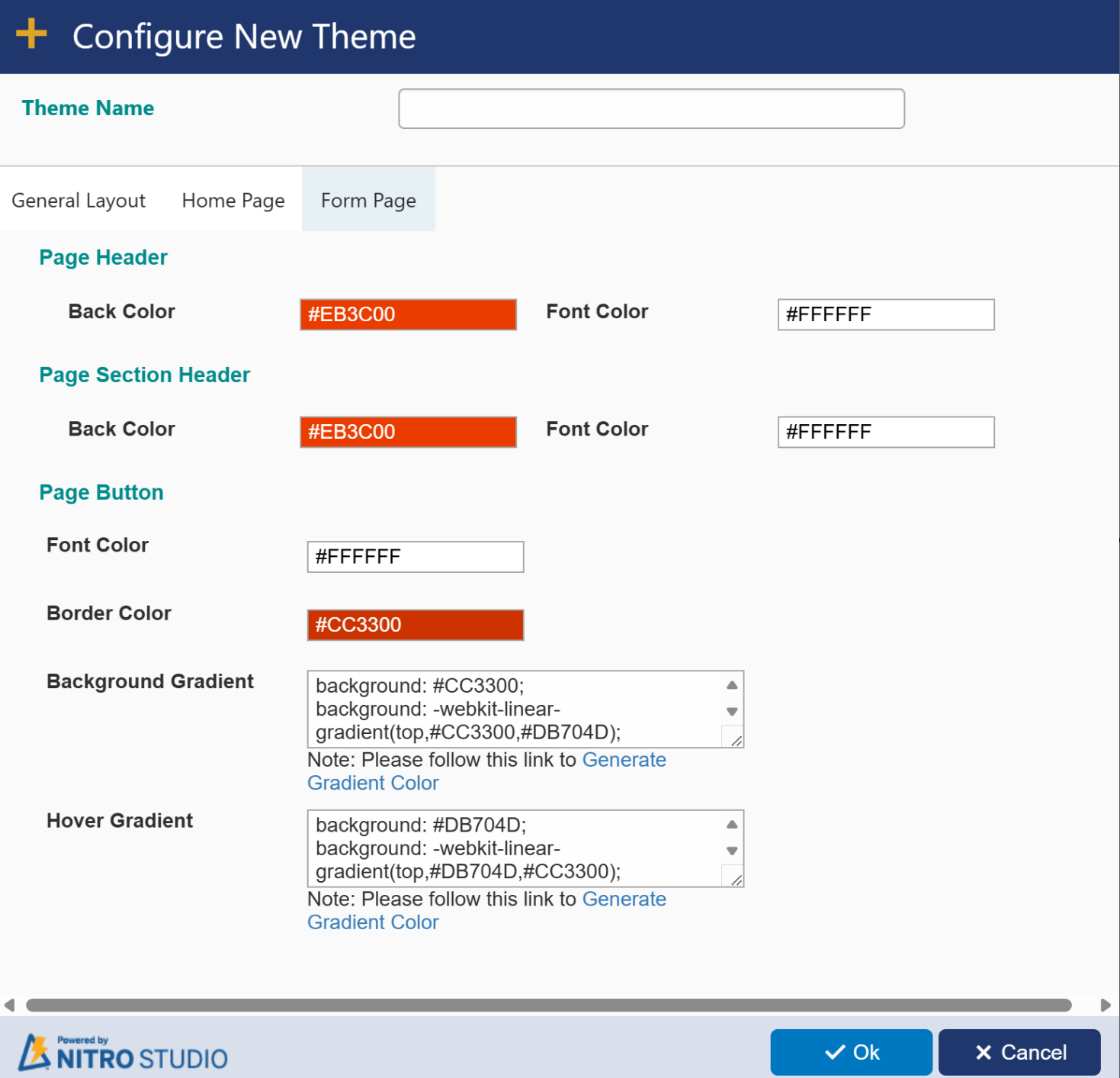 Form page theme settings