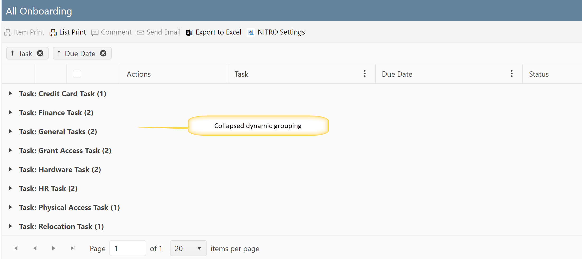 Collapsed dynamic grouping