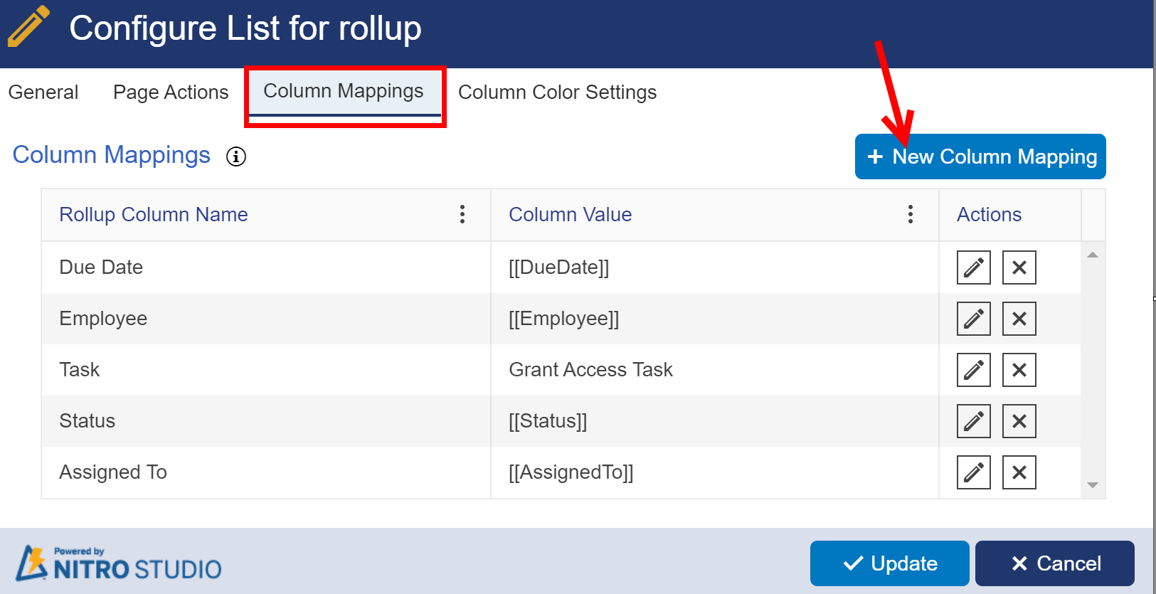 Column mapping in list rollup