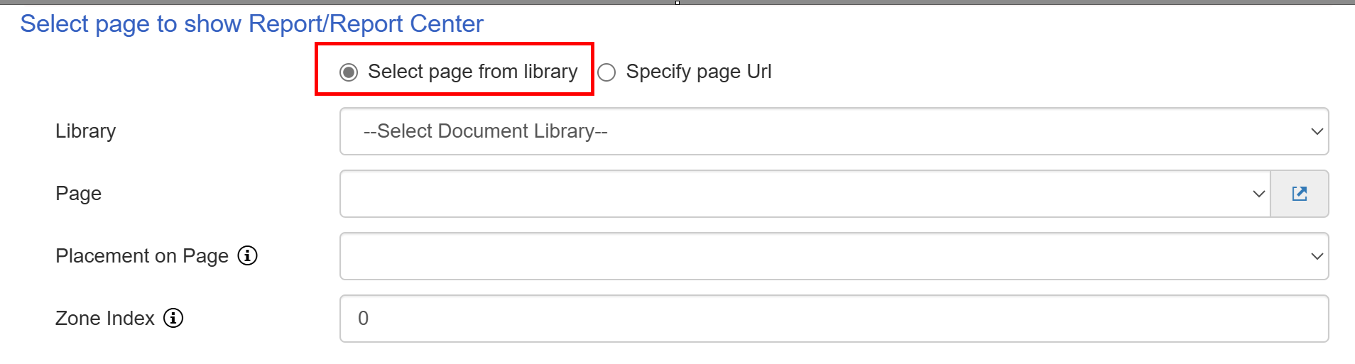 Select page from library for report