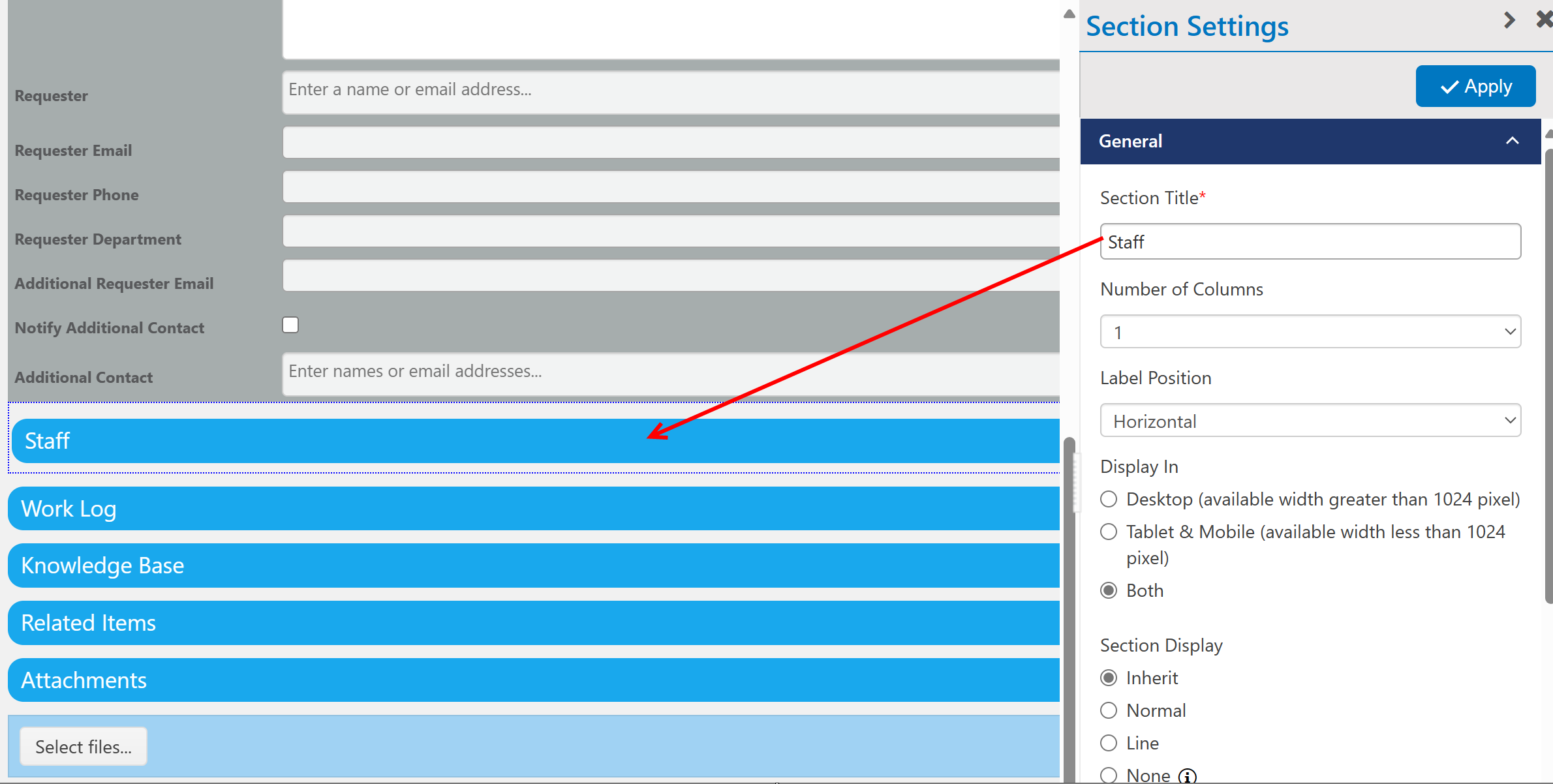 section title in extended settings