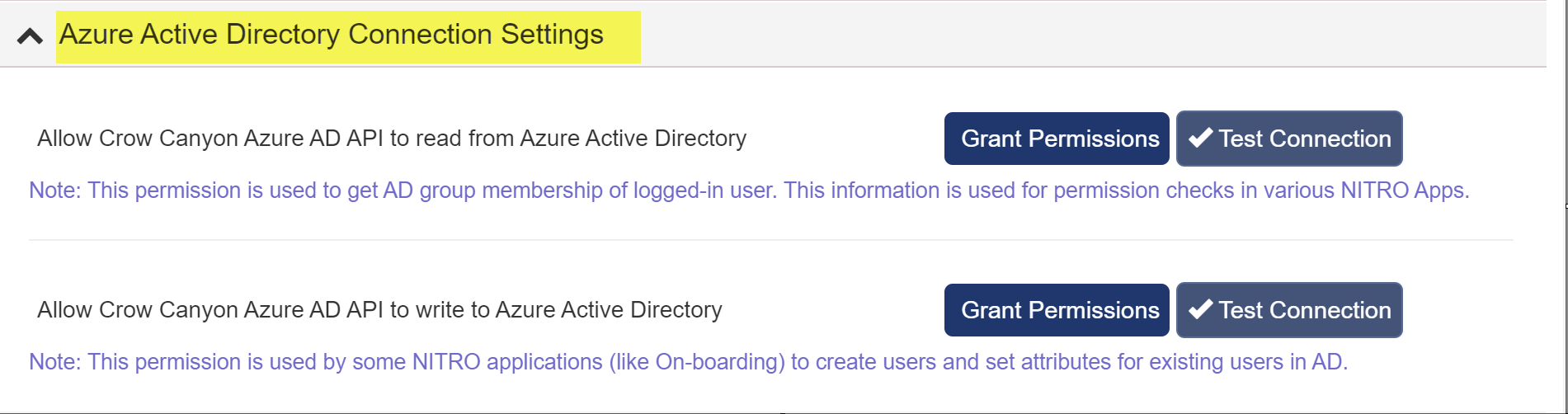 Azure active directory settings