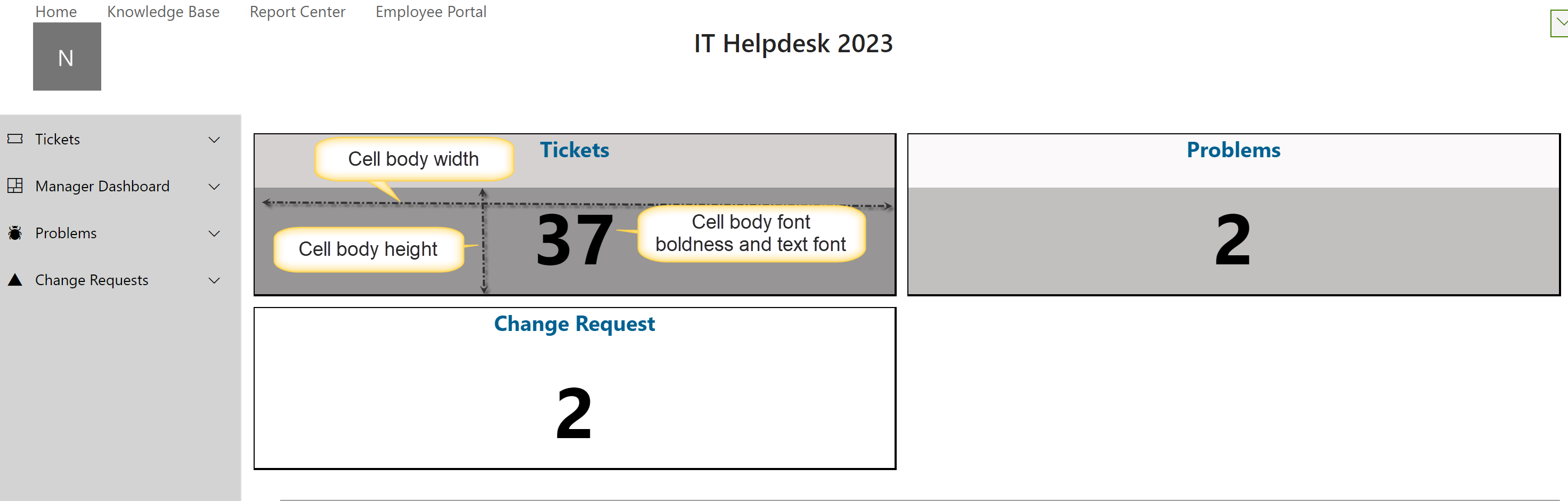 Body properties output in manage tiles