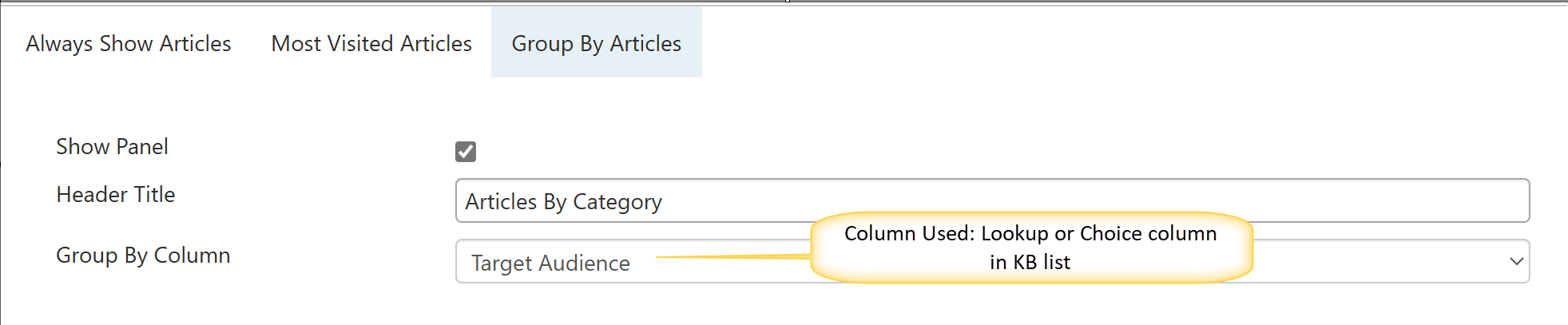 Group articles by column