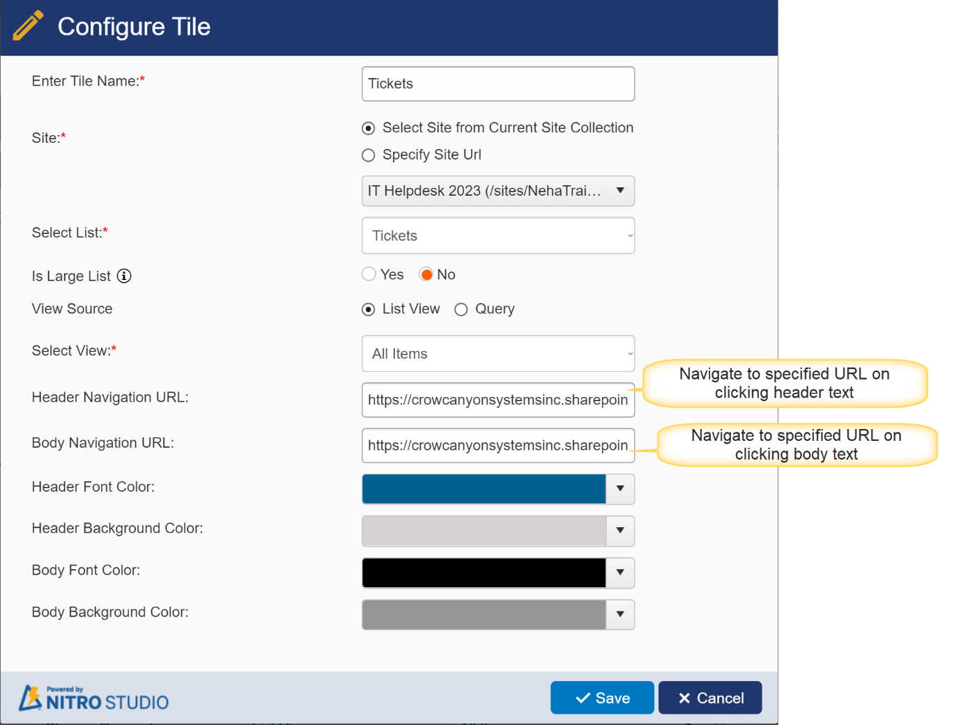 Configure manage tile window