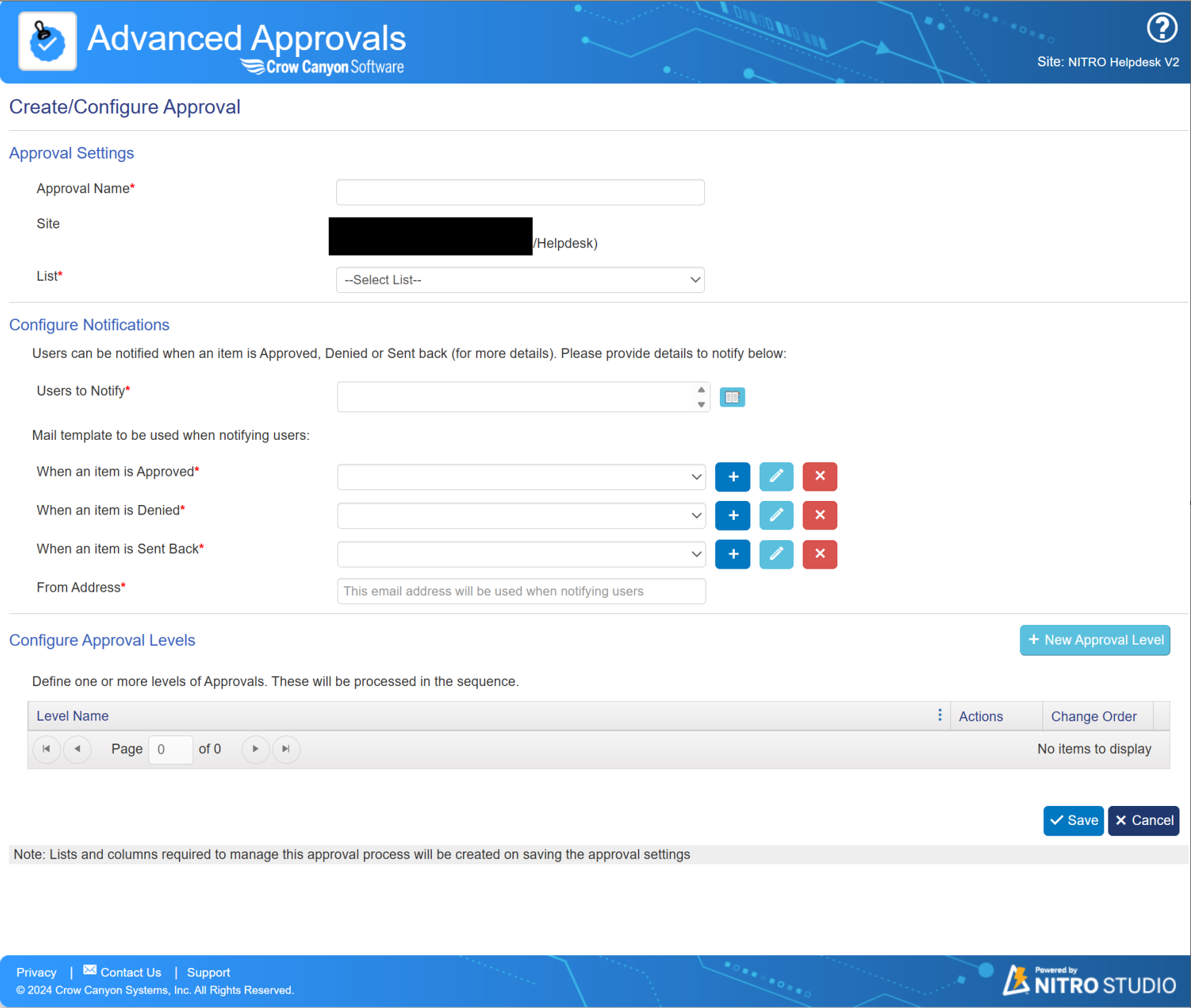 settings page in advanced approval