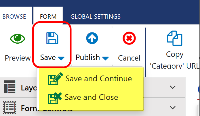 NITRO form save button