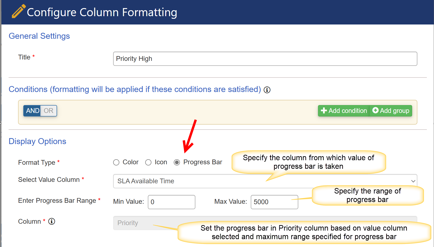 progress bar setting