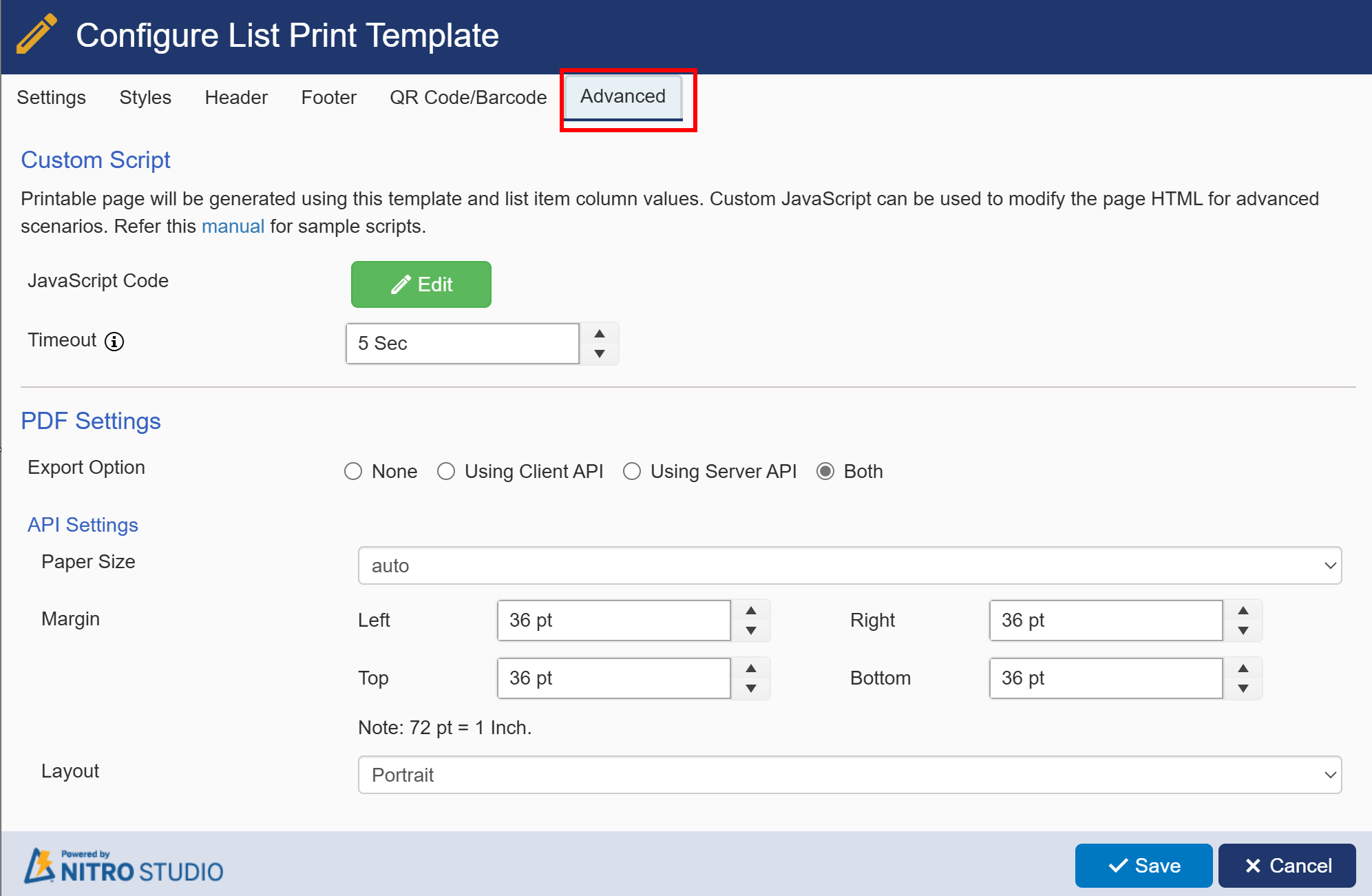 Advance tab in list print