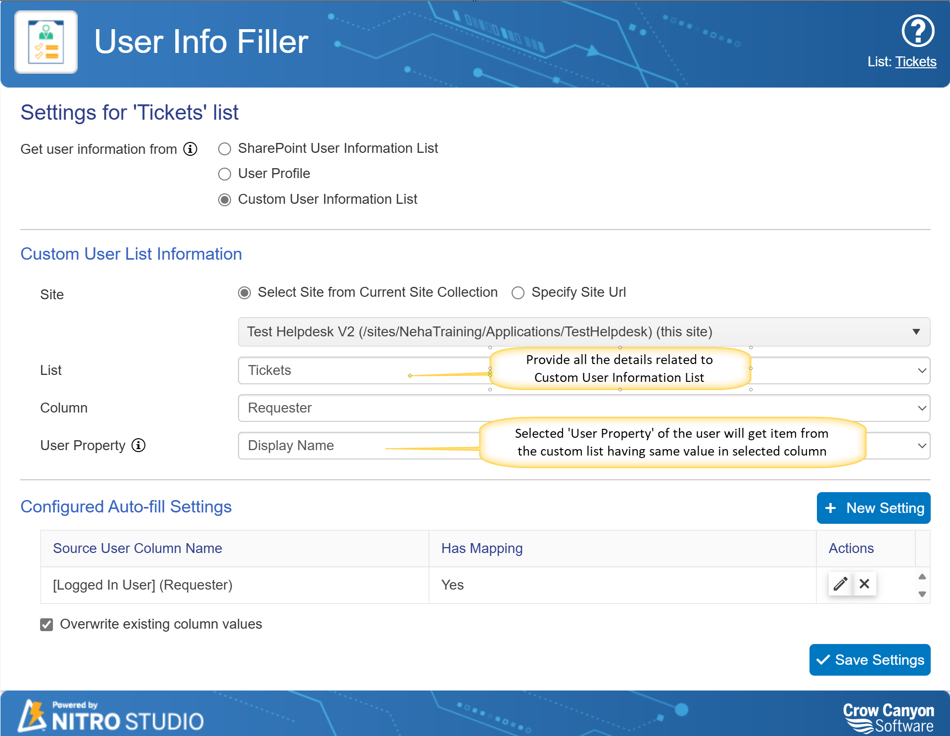 custom user information list